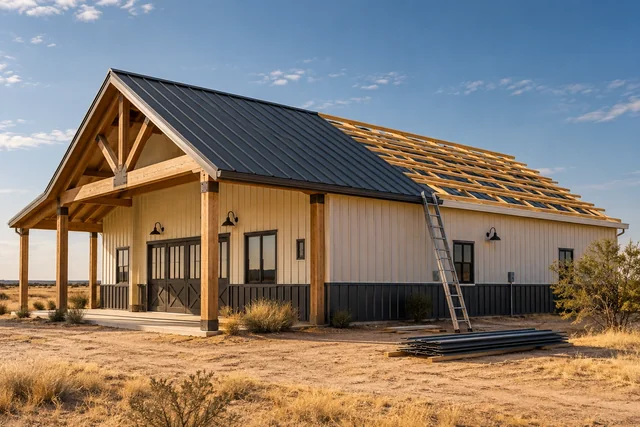 Pole Barn Roofing Installation pole barn near Lubbock, Texas